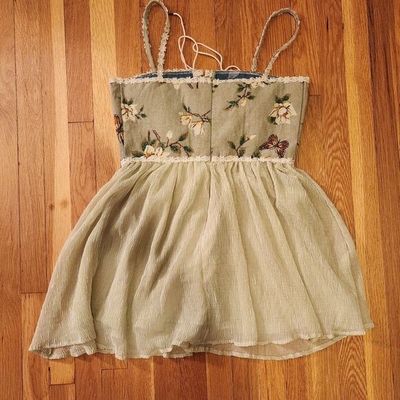 Cider Green Floral Tapestry Butterfly Corset Dress, Flowy Skirt, Fairycore Sz L - Picture 5 of 13
